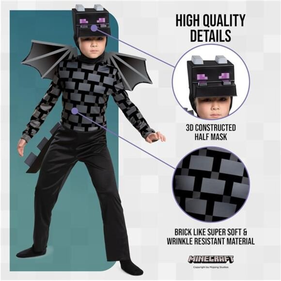 Minecraft Ender Dragon Costume for Kids, Video Game Inspired Character Outfit - Picture 4 of 6